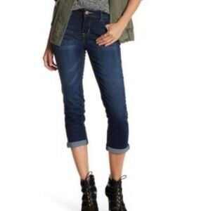 Kensie Women's Cuffed Cropped Dark Wash Blue Jeans Mid-Rise Stretch Cotton Blend
